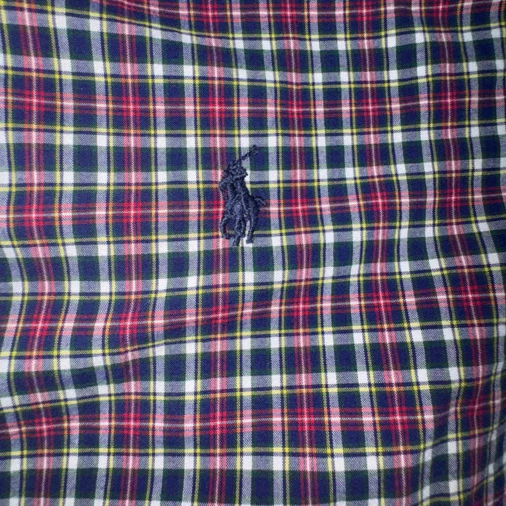 Ralph Lauren Button Down Shirt Boys M‎ 10-12 Navy Red Plaid Natural Stretch Logo